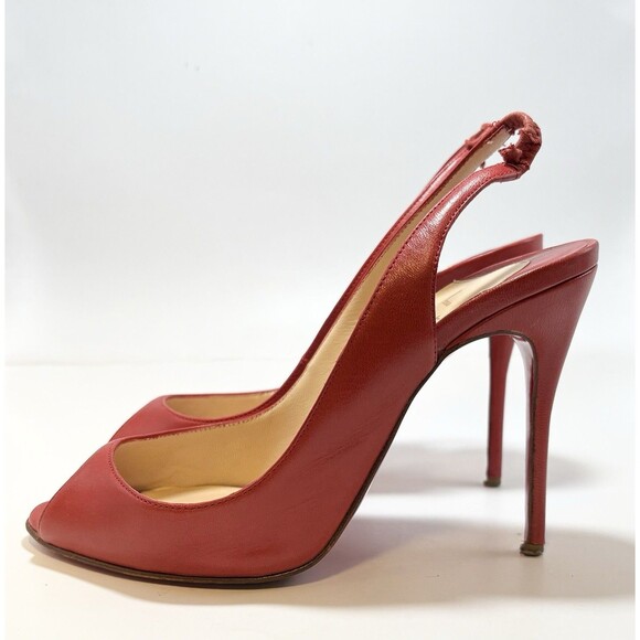 Christian Louboutin Flo Sling 120 Heels Red Calf Leather Slingbacks Sz Eu 36 6 - Picture 2 of 11